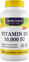 Vitamin D3 10,000 IU softgel supplement bottle, yellow cap, front label