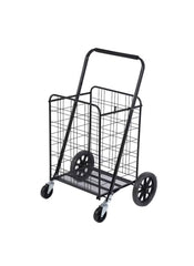 Huitich black metal laundry basket heavy-duty shopping cart trolley with large wheels and handle
