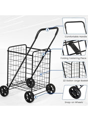 Huitich heavy-duty shopping cart trolley with comfortable handle foldable frame and 22 gallon large basket