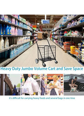 Huitich heavy-duty shopping cart trolley black metal frame used for carrying groceries and laundry