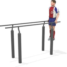 Workout parallel bar with extended top grips and four vertical support legs