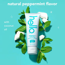 Hello antiplaque whitening fluoride-free toothpaste tube with mint leaves and coconut