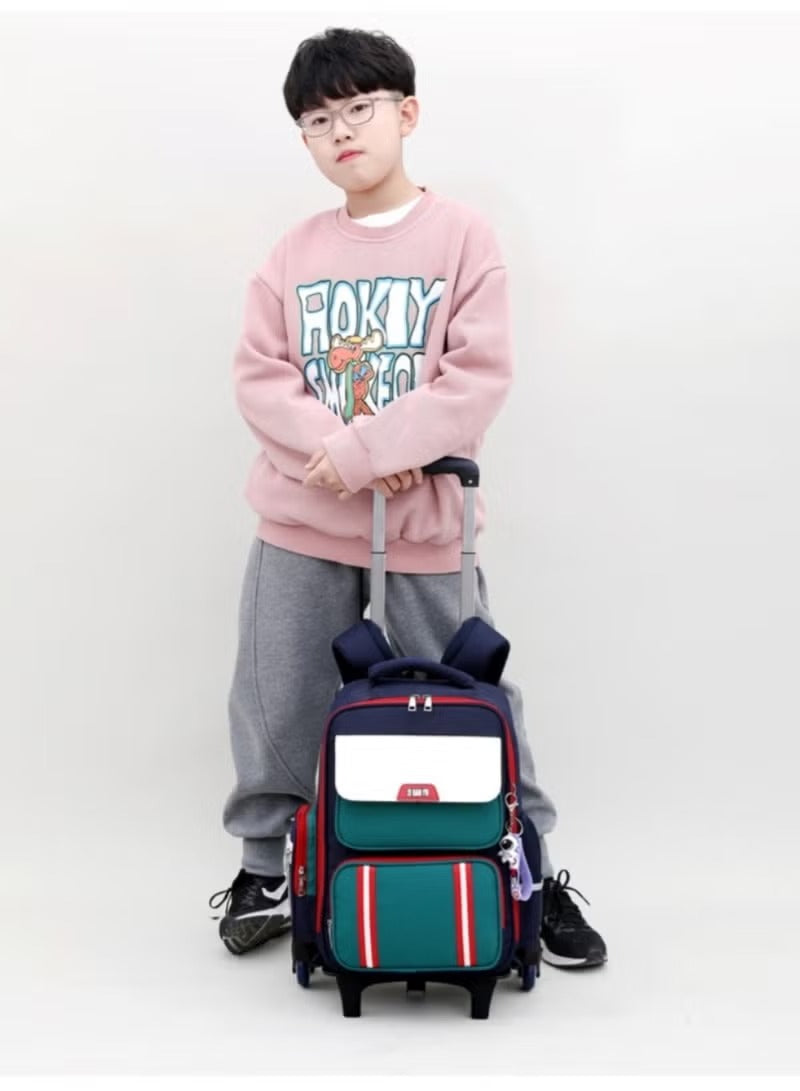 Huitich kids trolley backpack with wheels in blue and green, perfect for school and travel