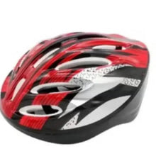 Red and black bicycle helmet with white pattern