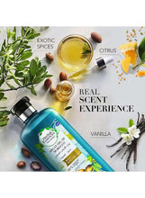 Argan oil of Morocco shampoo bottle with citrus and vanilla scent elements
