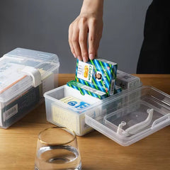 Huitich plastic medication organizer case with transparent compartments for storing medicine boxes