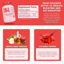 Hey Girl apple cider vinegar supplement facts label on bottle, red cap