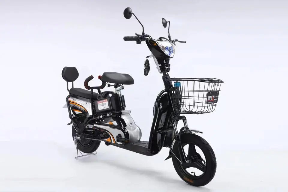 Huitich grocery scooter black high power electric bike with basket and rear passenger seat