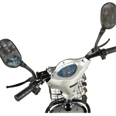 Huitich high power electric bike with basket showing handlebars, mirrors, and digital display panel