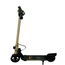 Kids electric scooter with black deck, beige stem, and front wheel