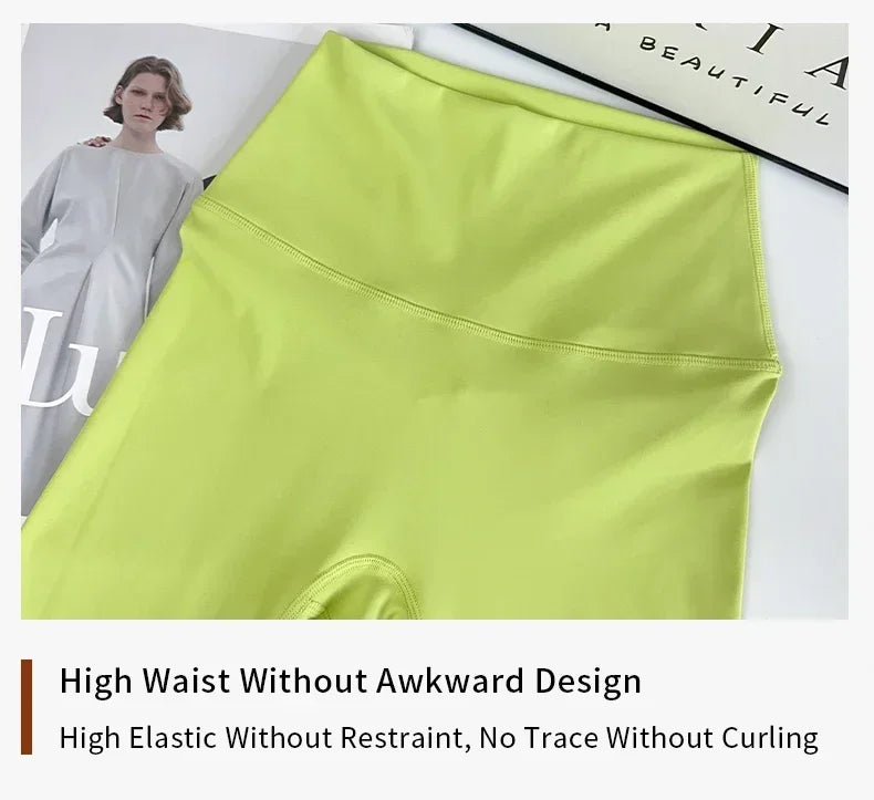Lime Green High Waist Push Up Leggings for Women with High Elastic Without Restraint