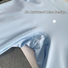 Mumzar high waist yoga leggings UAE in light blue with no awkward line design for comfort and style