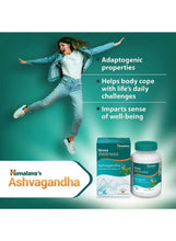 Ashwagandha herbal supplement bottle with green cap and stress-relief benefits on label