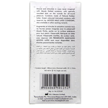 Moods dotted condoms pack back with barcode and product information.