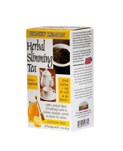 Honey lemon herbal slimming tea box, 24 tea bags, front with cup and kettle artwork