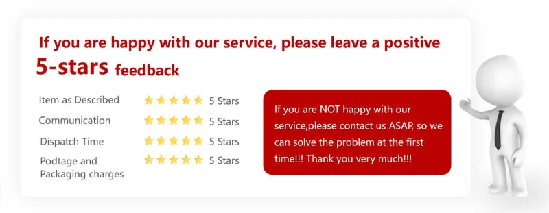 Honor View 20 battery cover replacement product feedback graphic showing five star ratings and contact info