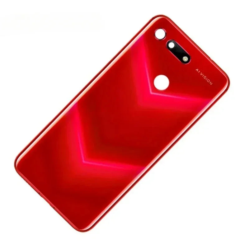 Mumzar red glossy Honor View 20 battery cover replacement with V light pattern and camera fingerprint cutouts