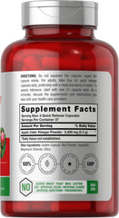 Bottle of apple cider vinegar capsules 2400 mg quick release supplement facts label