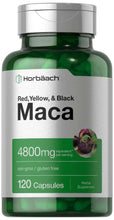 Maca supplement bottle with 4800mg and 120 gluten-free capsules
