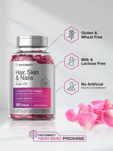 Hair, Skin & Nails supplement bottle with gluten-free and milk & lactose-free icons