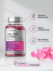 Horbaach bottle of hair skin and nails vitamins with biotin argan oil coconut oil 300 softgels
