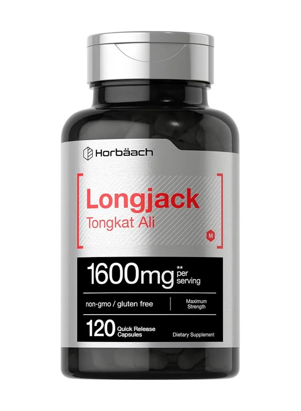 Horbäach Longjack Tongkat Ali supplement UAE in a 1600mg bottle with 120 quick release capsules
