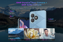 HOTWAV Note 15 Pro Android 14 smartphone blue rear view with triple camera 13MP main 1.2MP auxiliary and 5MP selfie samples