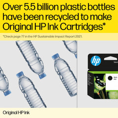 Original HP ink for DeskJet printers made from recycled plastic bottles with HP ink cartridge packaging