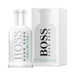 Boss Bottled Unlimited 100ml Hugo Boss perfume bottle with matching white packaging box