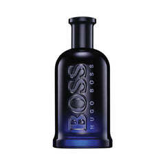 Hugo Boss Bottled Night for men cologne bottle in dark blue with embossed BOSS logo