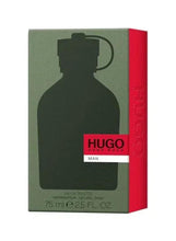 HUGO Man gift box with silhouetted bottle graphic and red side panel