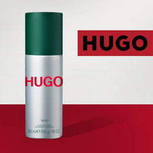 HUGO Man deodorant stick with green cap and silver canister, HUGO logo on front