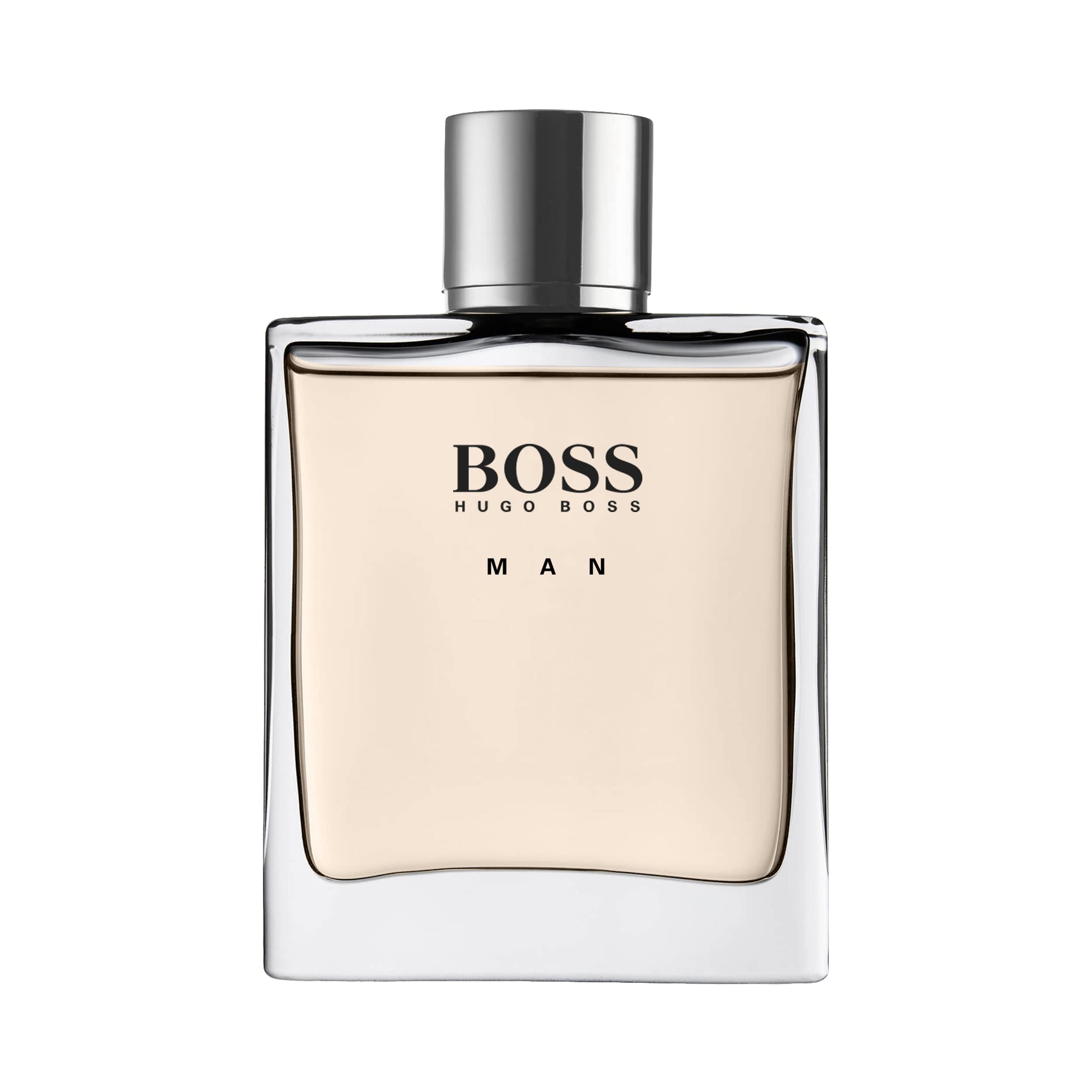 Hugo Boss Orange for men fragrance bottle with silver cap and clear rectangular glass design