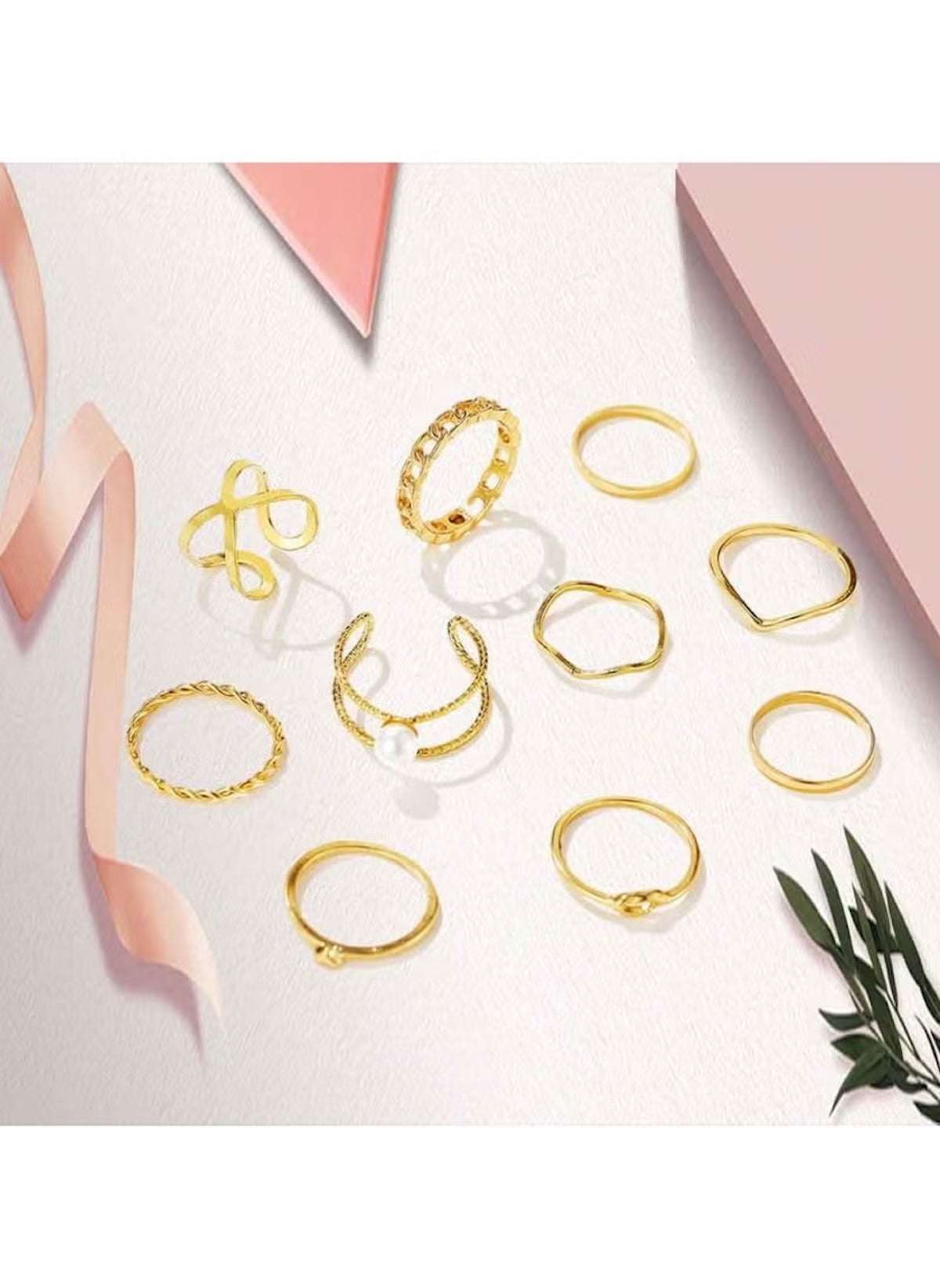Huitich 10 Piece Gold Tone Ring Set - Elegant Jewelry Collection - Mumzar