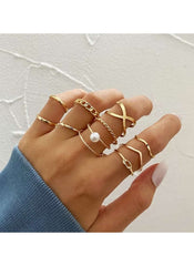 Huitich 10 Piece Gold Tone Ring Set - Elegant Jewelry Collection - Mumzar