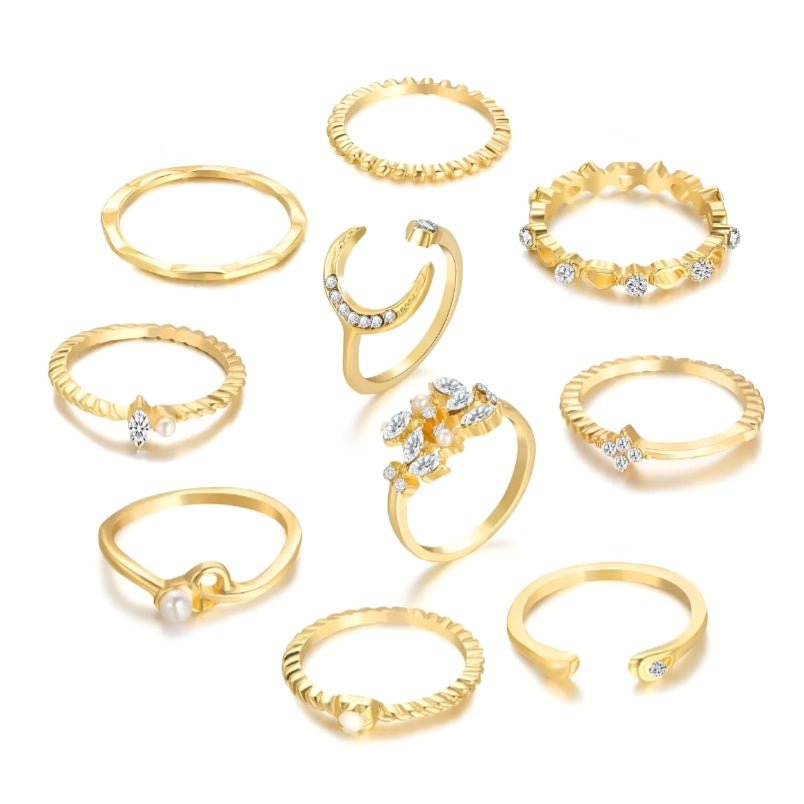 Huitich 10 Piece Stackable Rings Set Gold Tone - Mumzar