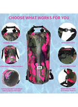 Pink camo 10L waterproof sling bag with adjustable shoulder strap and secure buckles