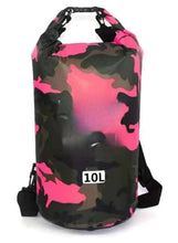 10L waterproof sling bag, pink and black camo drybag style with shoulder strap