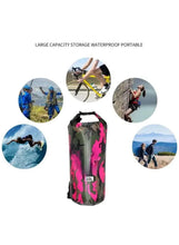 Pink camo 10L waterproof portable sling bag, front view with carry strap