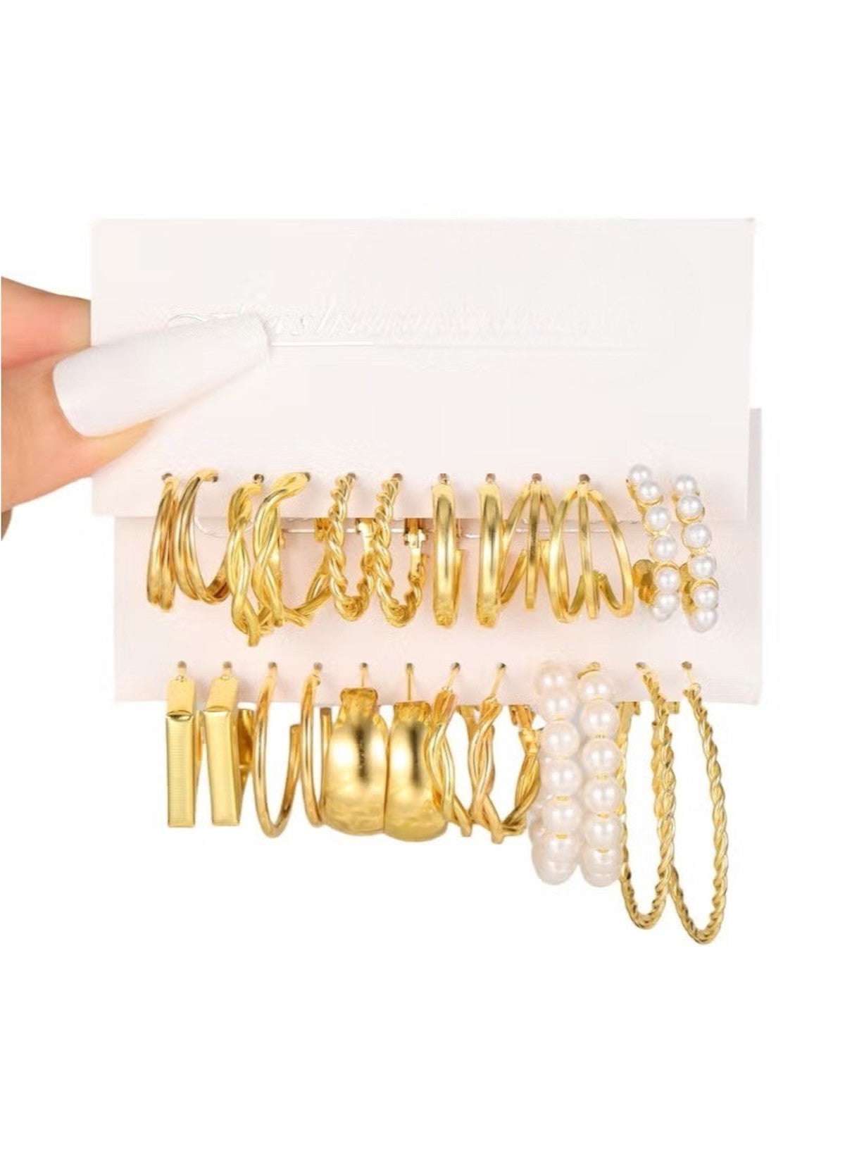 Huitich 12 - piece Gold Hoop Earring Set with Pearls - Mumzar