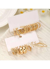 Gold hoop earring set with pearl clusters and gold hoops, 12-piece assortment