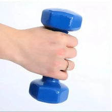 Neoprene dumbbell, blue hex-shaped ends for secure grip