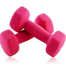 Neoprene dumbbell, pink rubber coating with hex-shaped ends