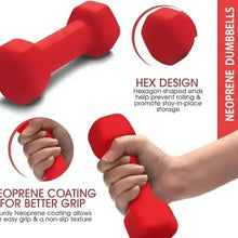 Neoprene dumbbell, red non-slip coating with hex-shaped ends