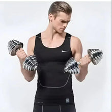 Pair of chrome adjustable dumbbells with black-and-yellow weight bands