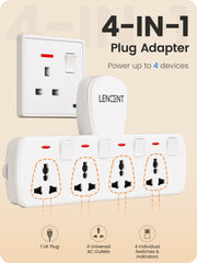 Huitich 4 Way Universal Outlet Adapter Plug with Switch - Mumzar