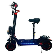 Long-range electric scooter with seat, front red light and blue LED strip
