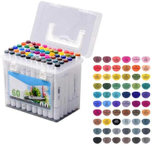 60-color marker set with portable plastic case and grouped colored markers