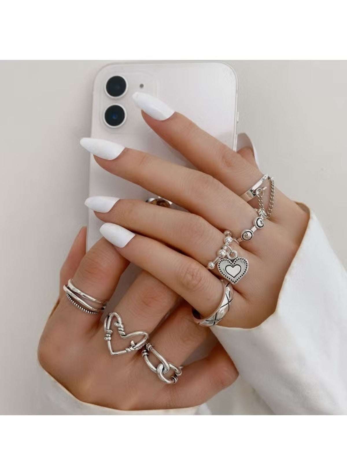 Huitich 7 Piece Fashion Jewelry Set Stylish Silver Rings - Mumzar