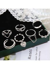 Huitich 7 Piece Fashion Jewelry Set Stylish Silver Rings - Mumzar
